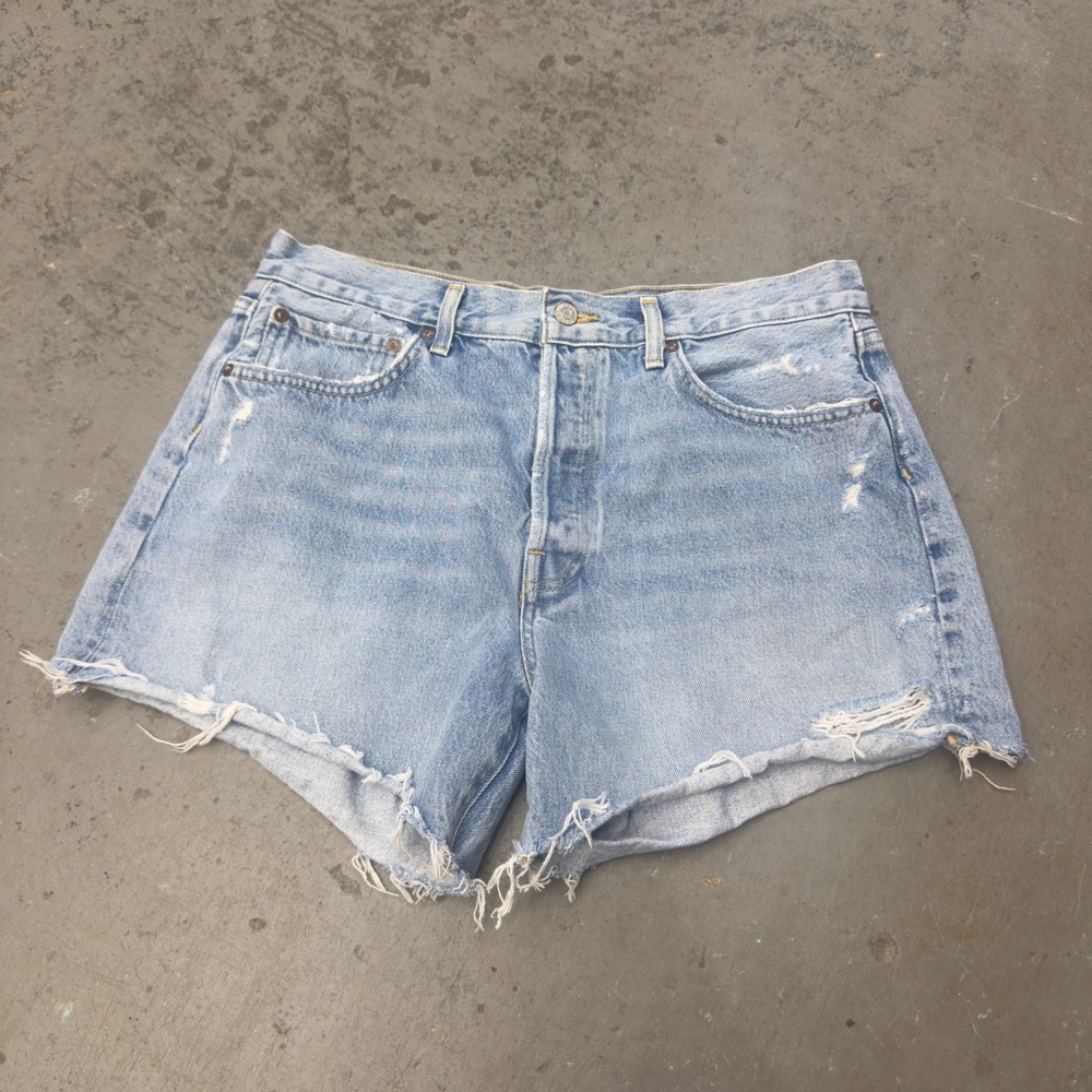 AGOLDE Parker Long High Rise Distressed Denim Shorts Light Wash 30 A9010-811